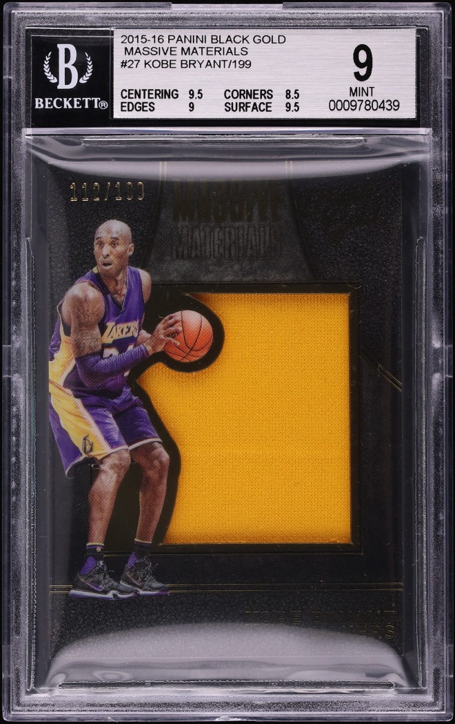 2015 Panini Black Gold Massive Materials Kobe Bryant /199 #27 BGS 9 MINT