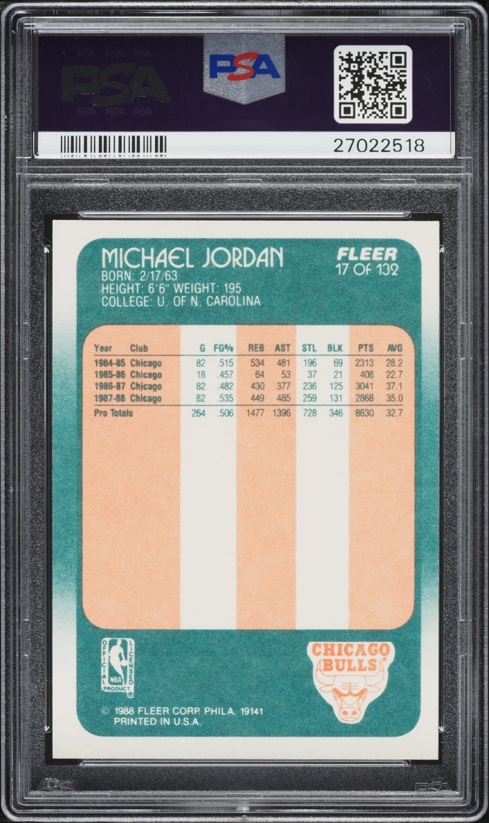 1988 Fleer Basketball Michael Jordan #17 PSA 10 GEM MINT