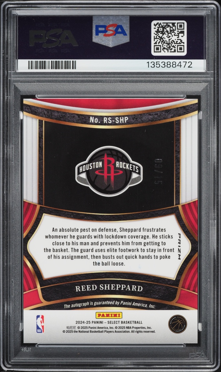 2024 Select Neon Purple Pulsar FOTL Prizm Reed Sheppard ROOKIE AUTO /15 #RS-SHP PSA 9 MINT