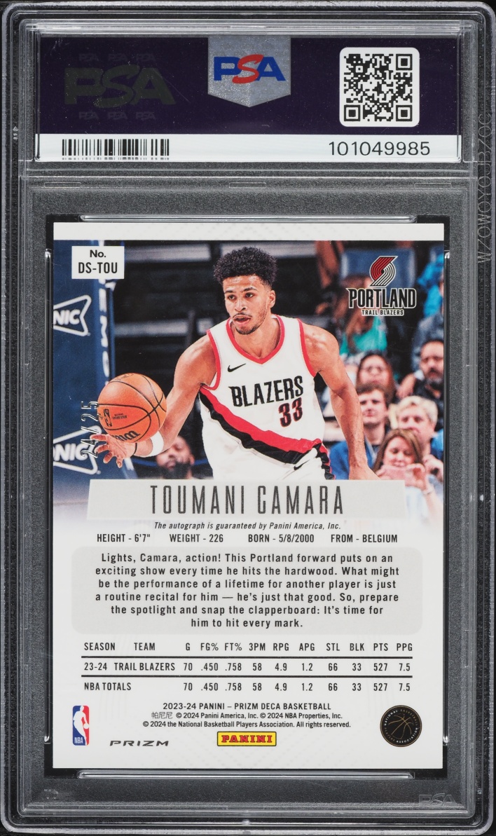 2023 Panini Prizm Deca Mojo Toumani Camara ROOKIE AUTO /25 #DS-TOU PSA 10 GEM MINT