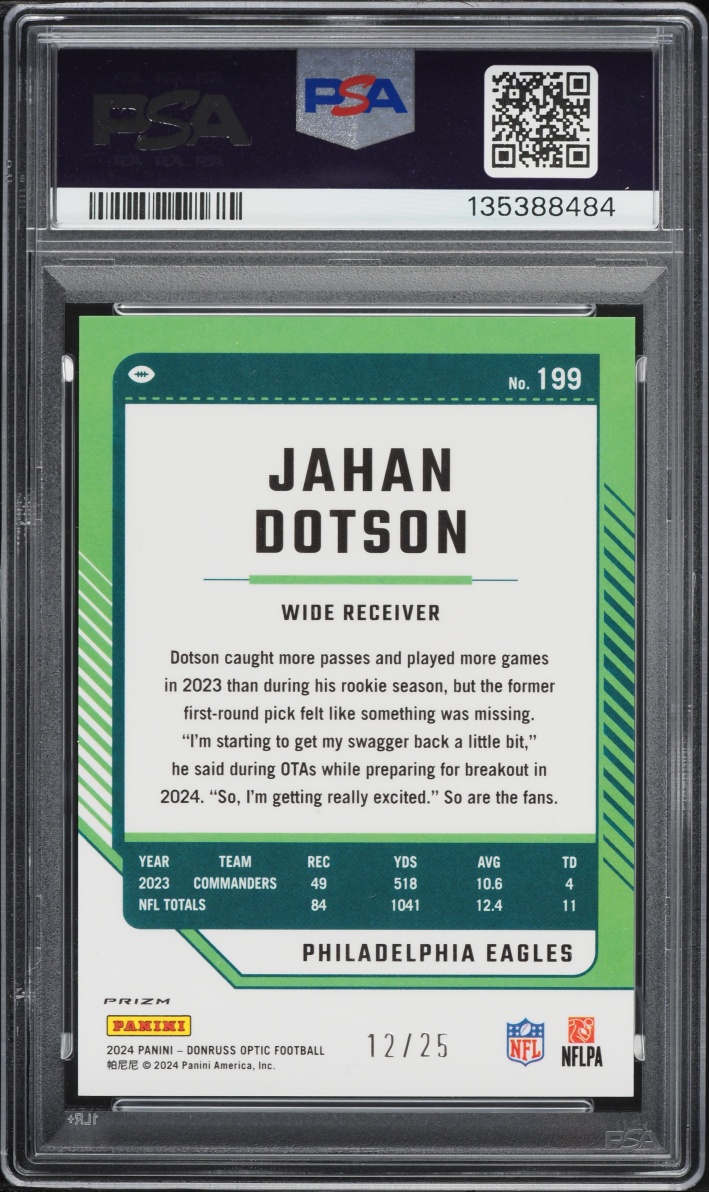 2024 Donruss Optic Black Pandora Prizm Jahan Dotson /25 #199 PSA 10 GEM MINT