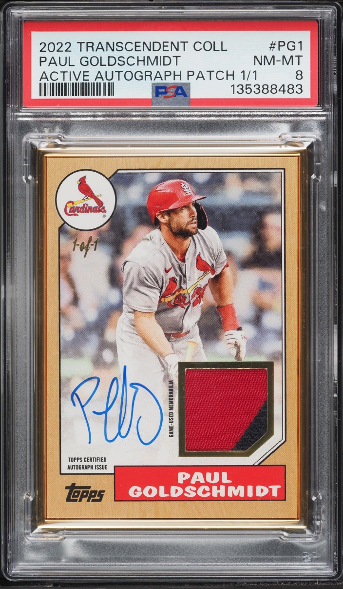 2022 Topps Transcendent Collection Active Paul Goldschmidt PATCH AUTO 1/1 #AAP-PG1 PSA 8 NM-MT
