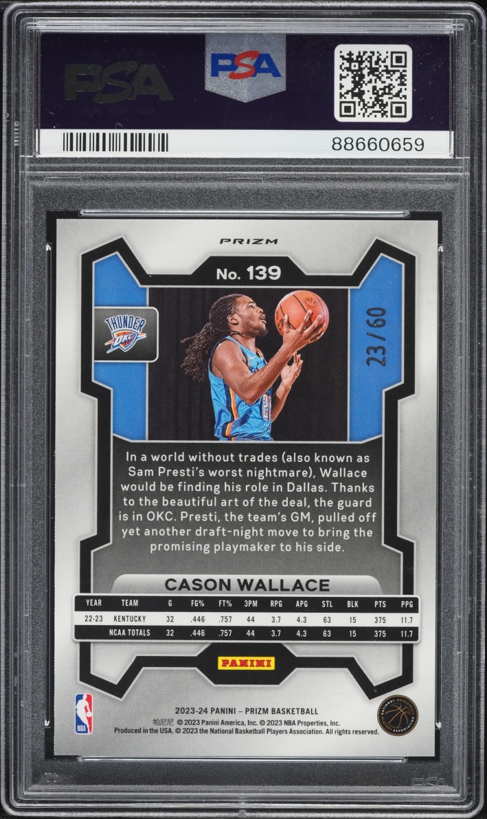 2023 Panini Prizm Orange Wave Cason Wallace ROOKIE /60 #139 PSA 10 GEM MINT