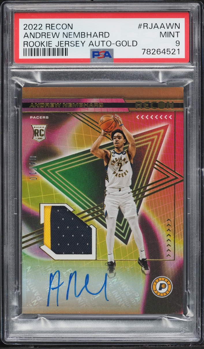 2022 Panini Recon Gold Andrew Nembhard ROOKIE PATCH AUTO /10 #RJA-AWN PSA 9 MINT