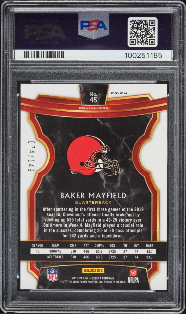2019 Select Concourse Maroon Prizm Baker Mayfield /149 #45 PSA 10 GEM MINT