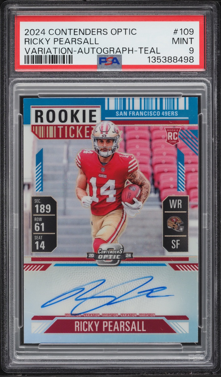 2024 Panini Contenders Optic Variation Teal Prizm Ricky Pearsall ROOKIE AUTO /75 #109 PSA 9