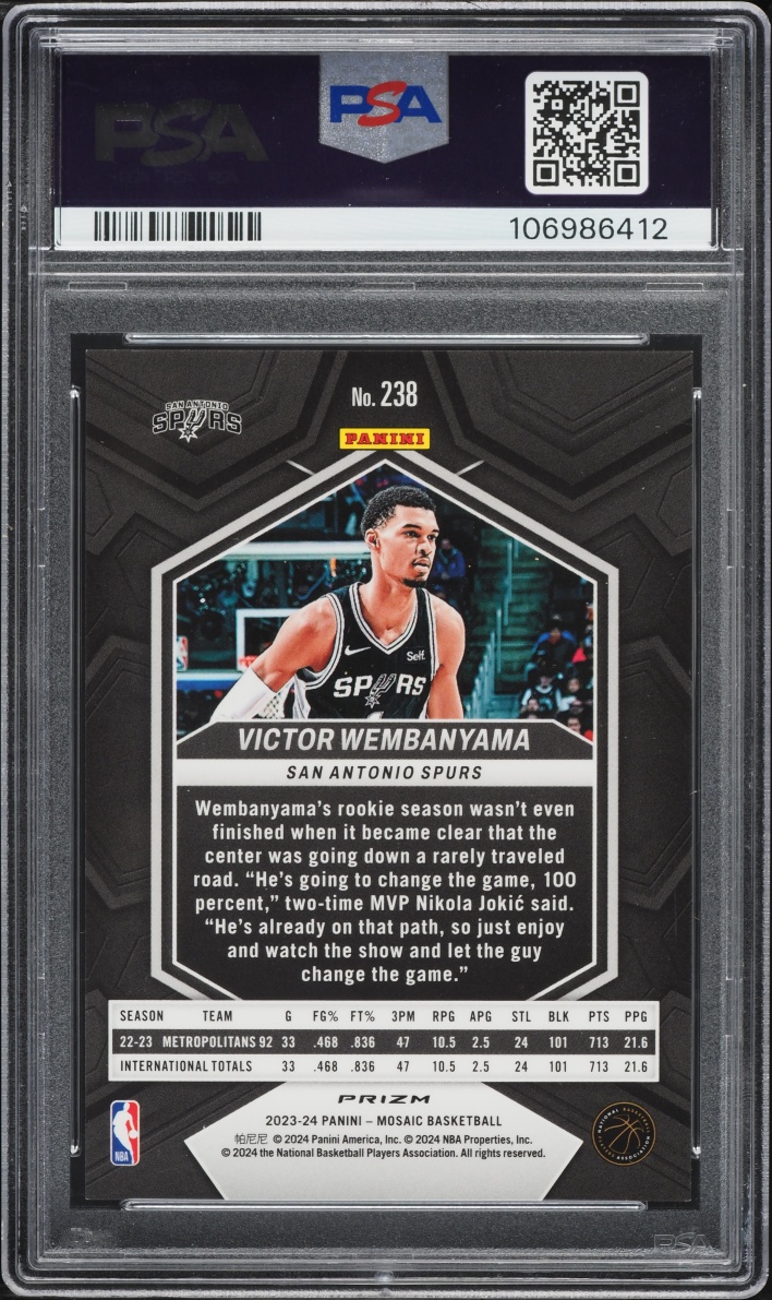 2023 Panini Mosaic Red Green Choice Victor Wembanyama ROOKIE #238 PSA 10 GEM MINT