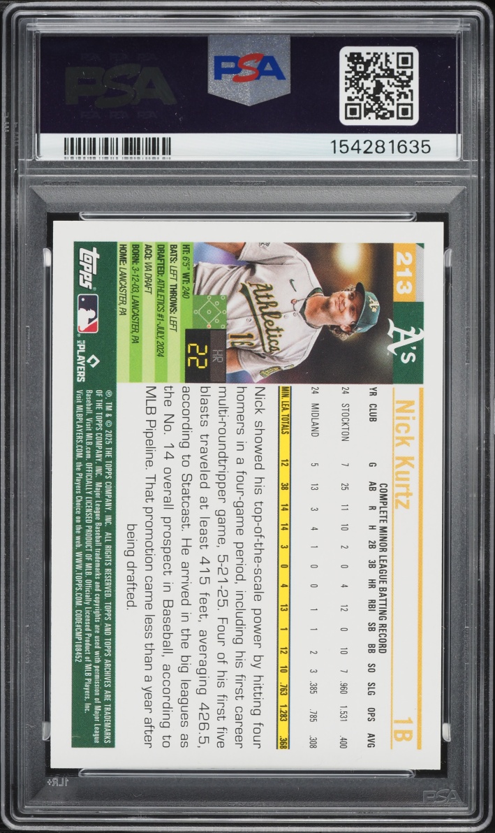 2025 Topps Archives Image Variation Nick Kurtz ROOKIE #213 PSA 10 GEM MINT