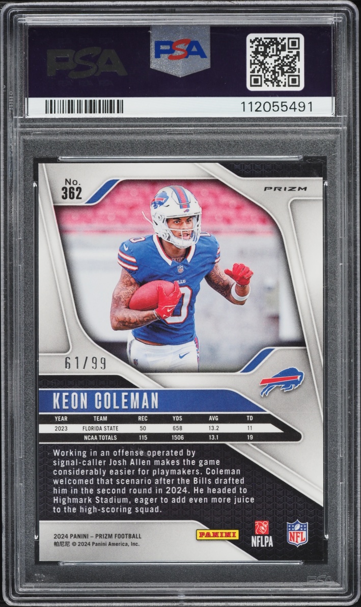 2024 Panini Prizm Blue Ice Keon Coleman ROOKIE /99 #362 PSA 10 GEM MINT