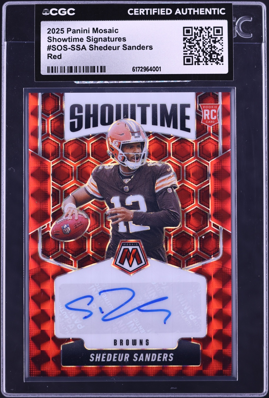 2025 Panini Mosaic Showtime Red Shedeur Sanders ROOKIE AUTO /199 #SOS-SSA CGC AUTH