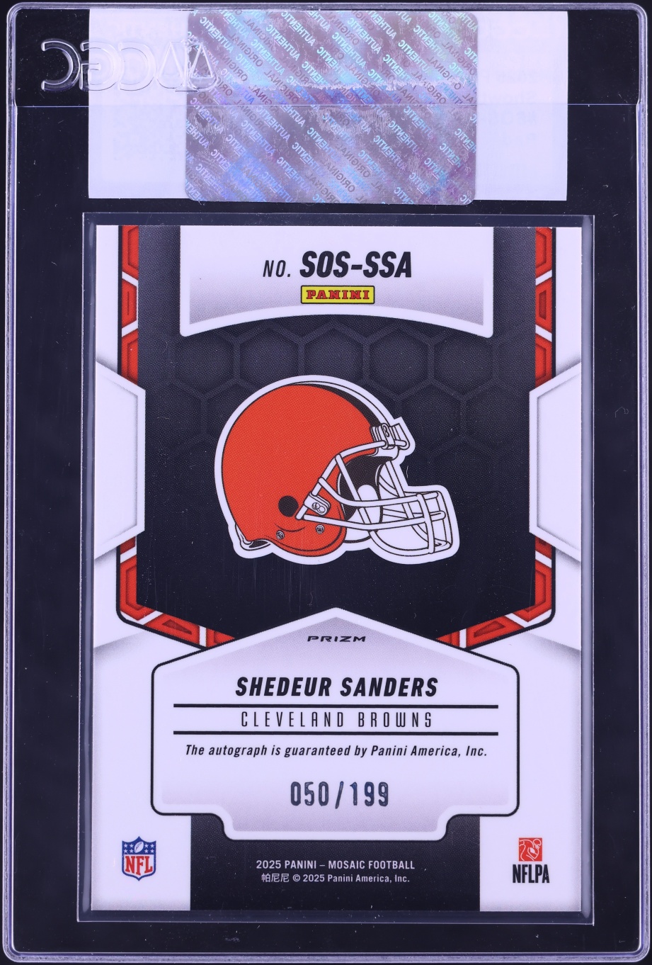 2025 Panini Mosaic Showtime Red Shedeur Sanders ROOKIE AUTO /199 #SOS-SSA CGC AUTH