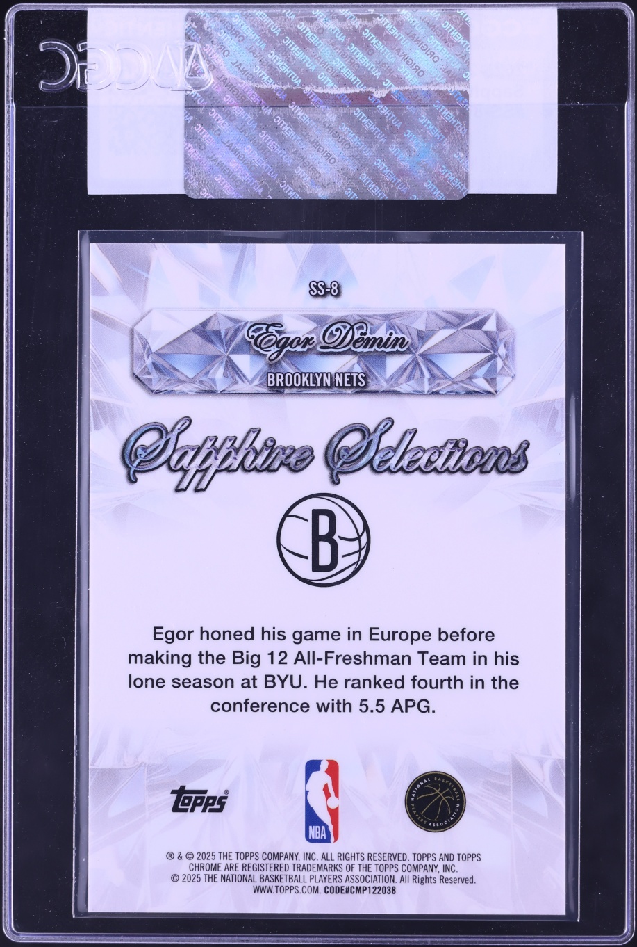 2025 Topps Chrome Sapphire Selections Egor Demin ROOKIE #SS-8 CGC AUTH