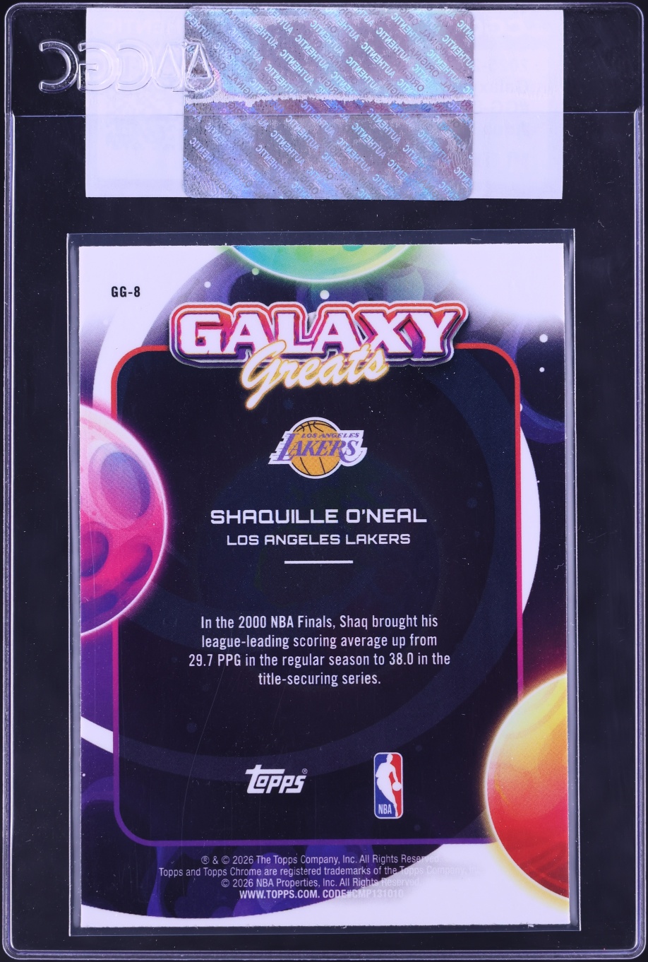 2025 Topps Chrome Cosmic Galaxy Greats Aqua Equinox Ref Shaquille O'Neal /199 #GG-8 CGC AUTH