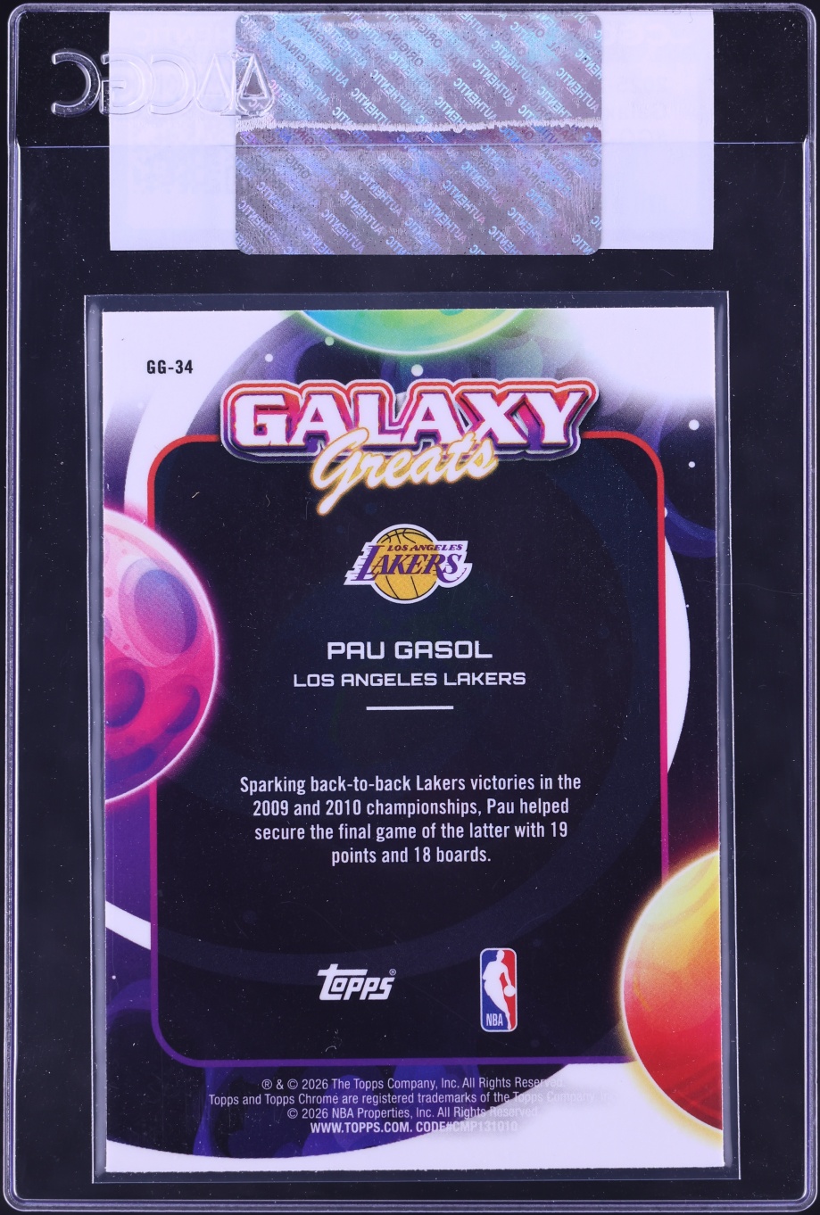 2025 Topps Chrome Cosmic Galaxy Greats Pau Gasol #GG-34 CGC AUTH