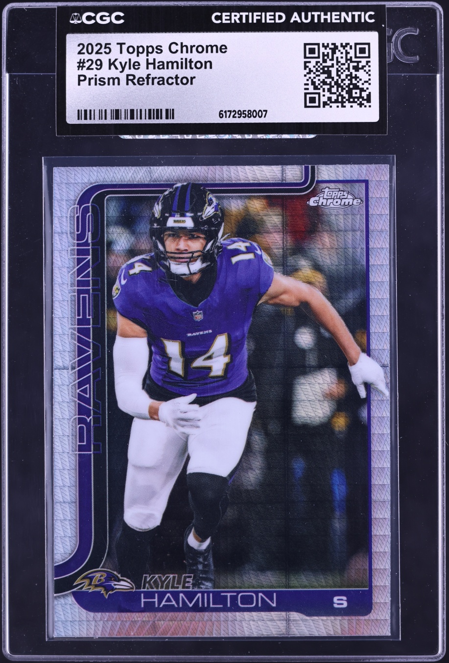 2025 Topps Chrome Football Prism Refractor Kyle Hamilton #29 CGC AUTH