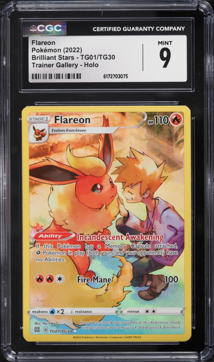 2022 Pokemon Sword & Shield Brilliant Stars CHR Flareon #TG01 CGC 9 MINT