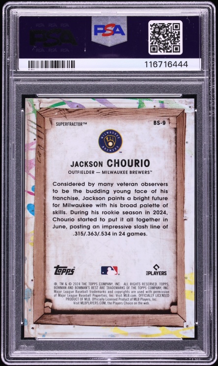 2024 Bowman's Best Showpieces Superfractor Jackson Chourio ROOKIE 1/1 #BS-9 PSA 9 MINT