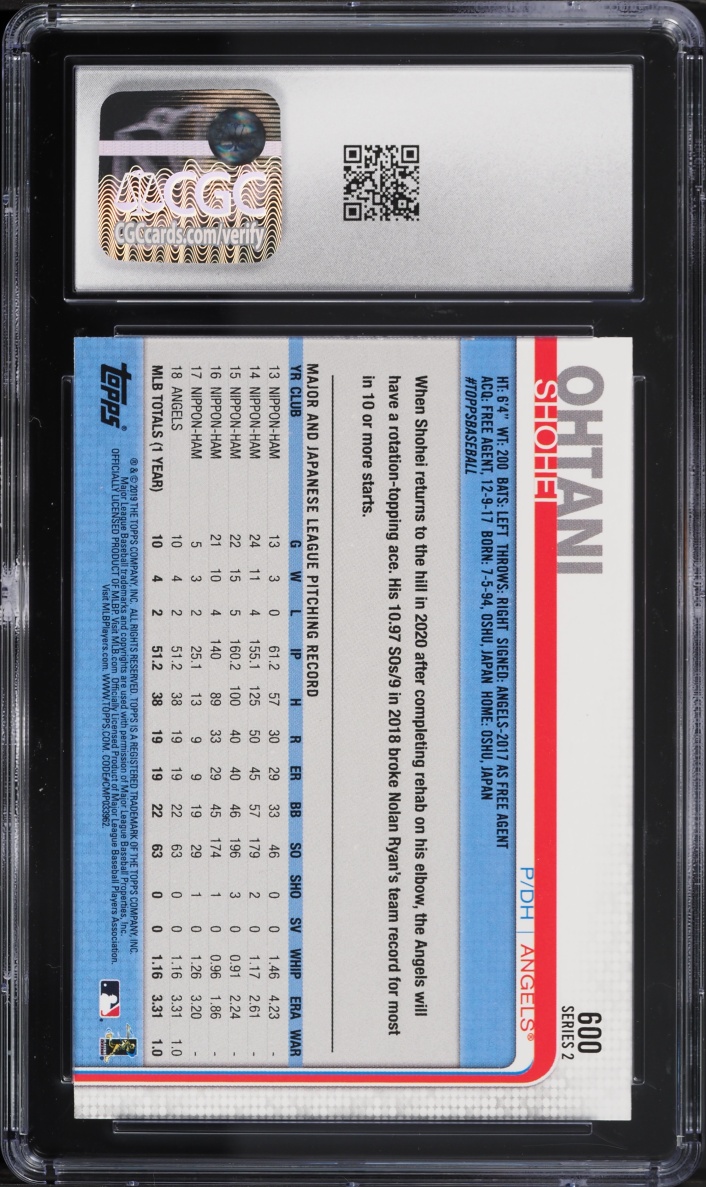 2019 Topps Shohei Ohtani #600 CGC 9 MINT