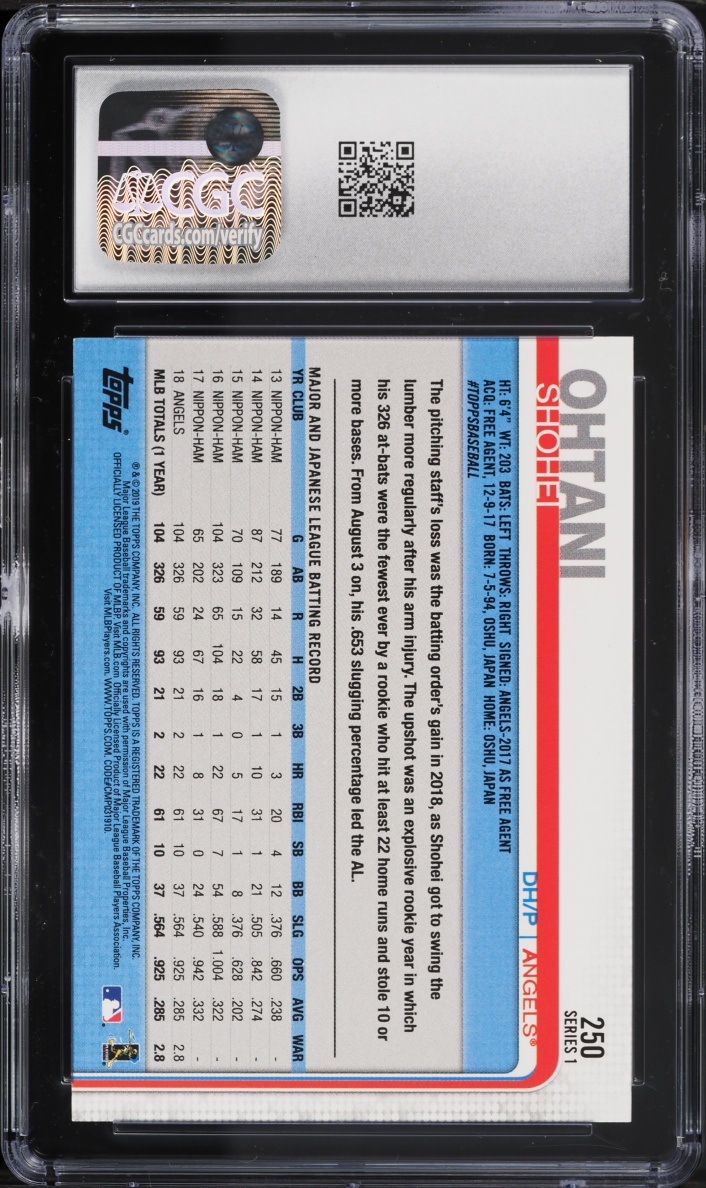 2019 Topps Shohei Ohtani #250 CGC 10 GEM MINT