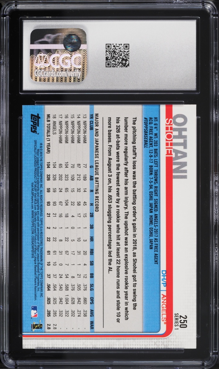 2019 Topps Shohei Ohtani #250 CGC 10 GEM MINT