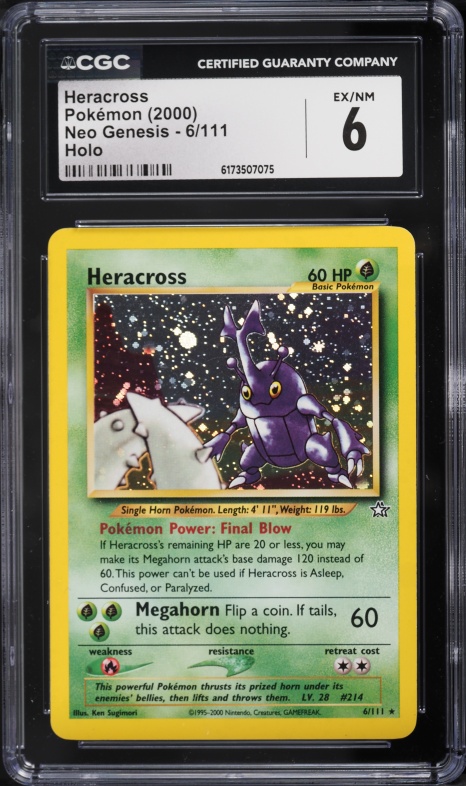 2000 Pokemon Neo Genesis Holo Heracross #6 CGC 6 EXMT