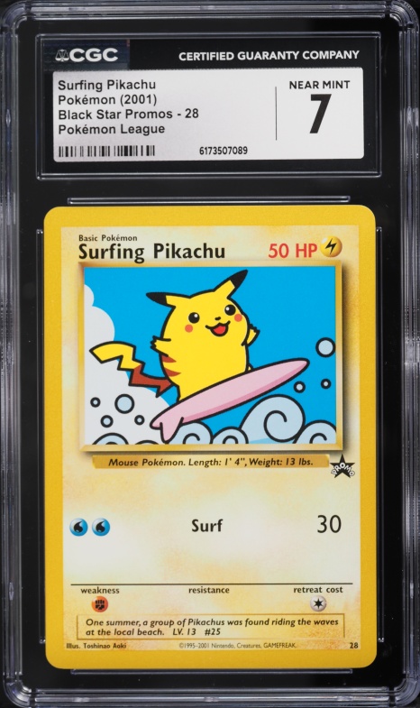 2001 Pokemon League Black Star Promo Surfing Pikachu #28 CGC 7 NRMT
