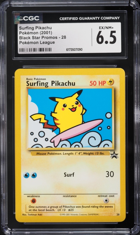 2001 Pokemon League Black Star Promo Surfing Pikachu #28 CGC 6.5 EXMT+