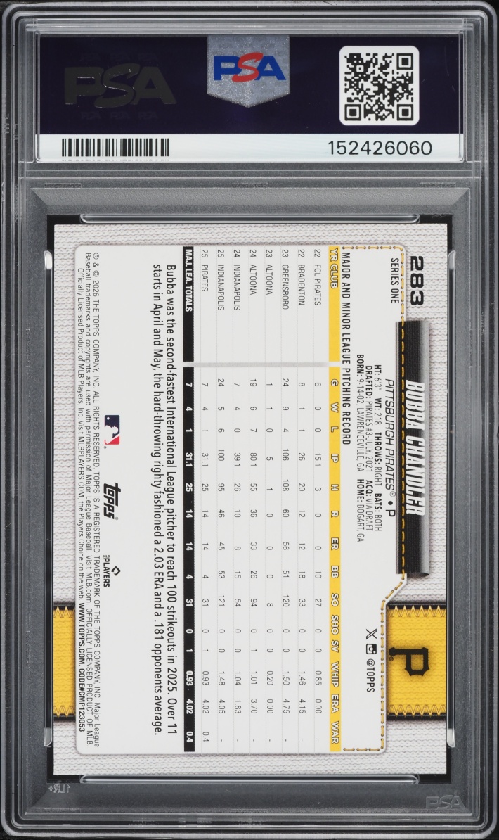 2026 Topps Bubba Chandler ROOKIE #283 PSA 10 GEM MINT