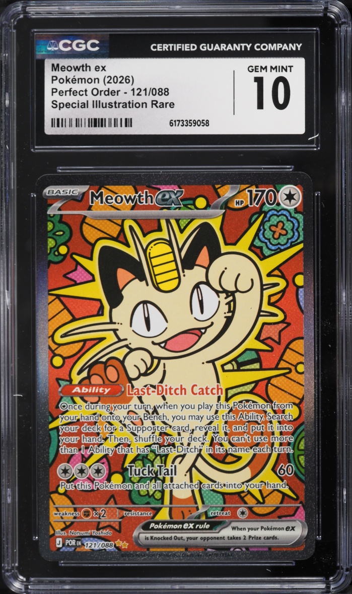 2026 Pokemon Mega Evolution Perfect Order SIR Meowth EX #121 CGC 10 GEM MINT