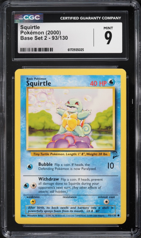 1995 squirtle pokemon card value 93/130 CGC 9 Colorless Artist Squirtle #93 Prices | Pokemon