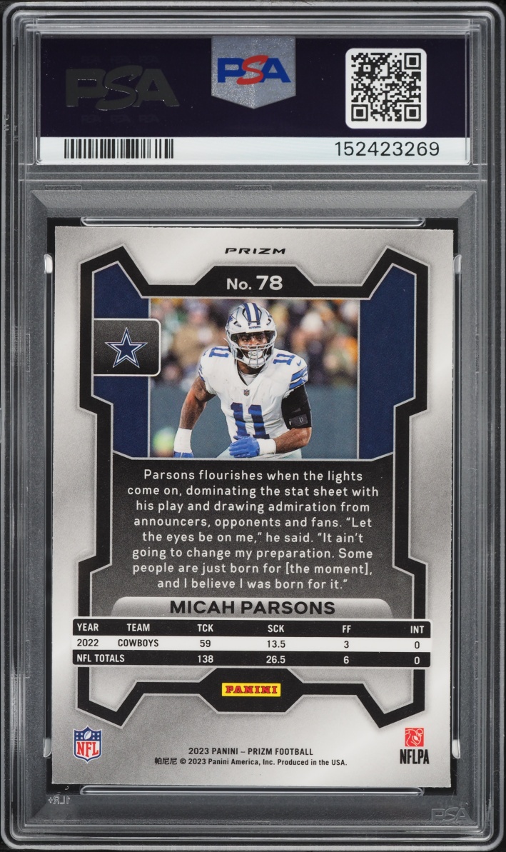 2023 Panini Prizm White Sparkle Micah Parsons #78 PSA 9 MINT