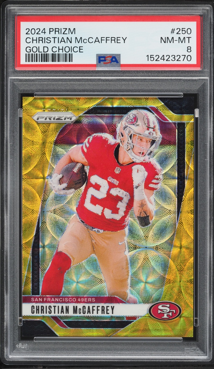 2024 Panini Prizm Gold Choice Christian McCaffrey /10 #250 PSA 8 NM-MT