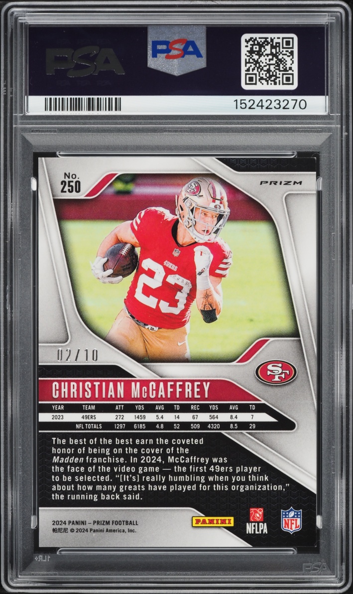 2024 Panini Prizm Gold Choice Christian McCaffrey /10 #250 PSA 8 NM-MT
