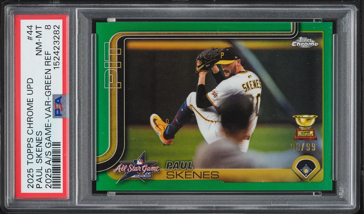 2025 Topps Chrome Update All Star Game Variation Green Refractor  Paul Skenes /99 #ASGC44 PSA 8
