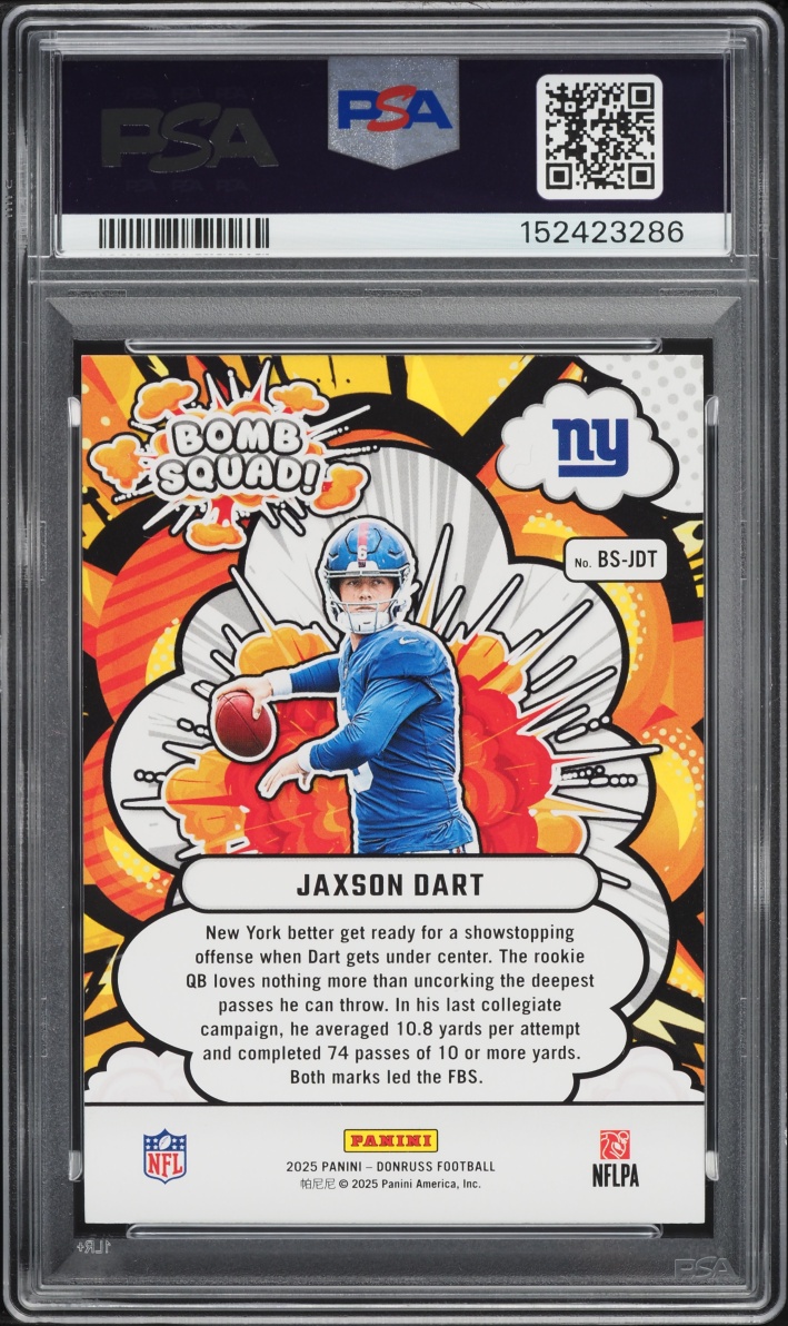 2025 Donruss Bomb Squad Jaxson Dart ROOKIE #BS-JDT PSA 10 GEM MINT