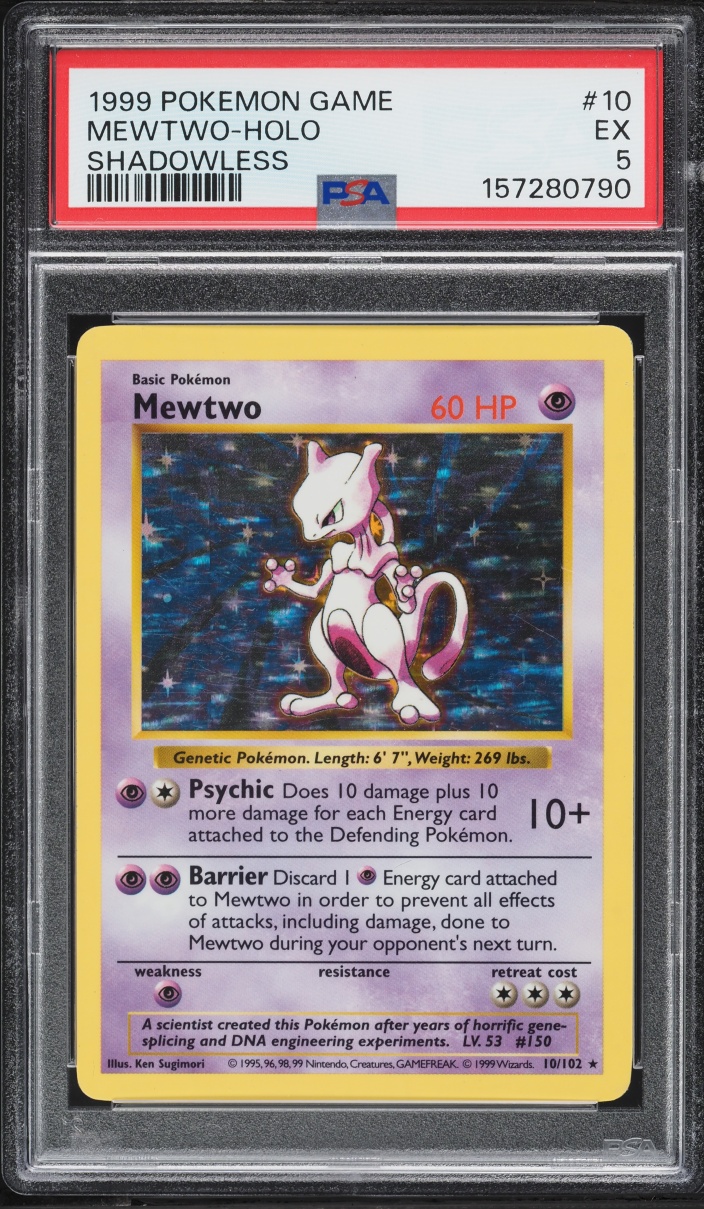 1999 Pokemon Base Set Shadowless Holo Mewtwo #10 PSA 5 EX