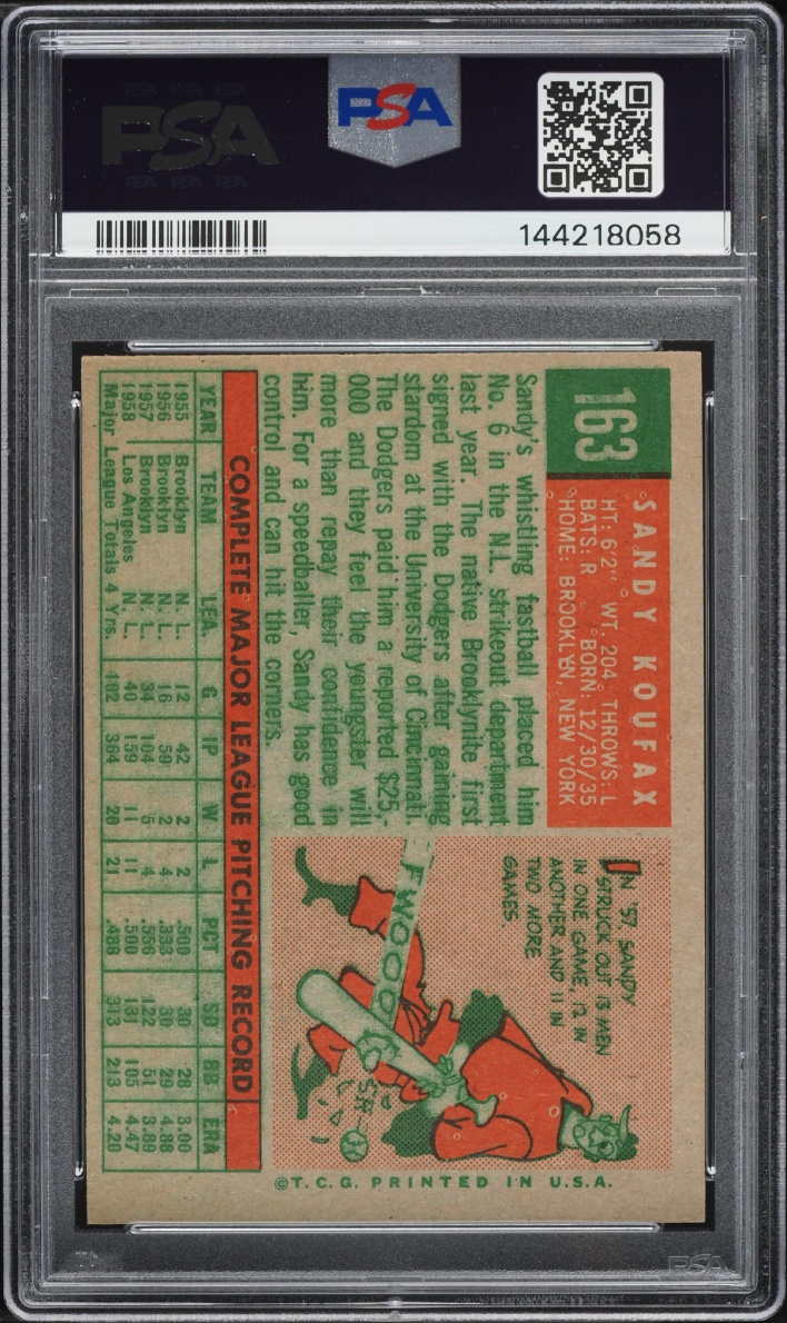 1959 Topps Sandy Koufax #163 PSA 5 EX