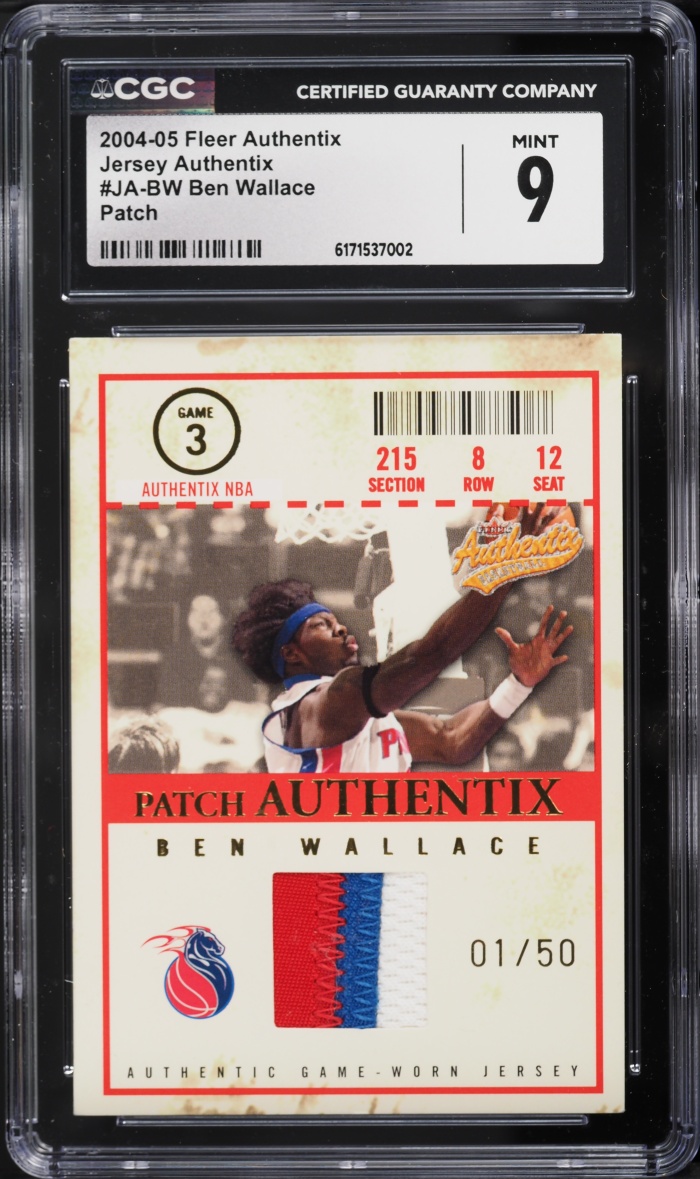 2004 Fleer Authentix Jersey Ben Wallace PATCH 1/50 #JA-BW CGC 9 MINT