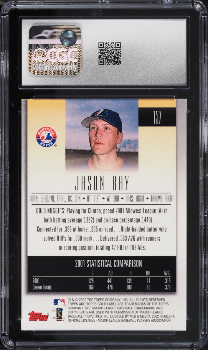 2002 Topps Gold Label Jason Bay #157 CGC 9 MINT