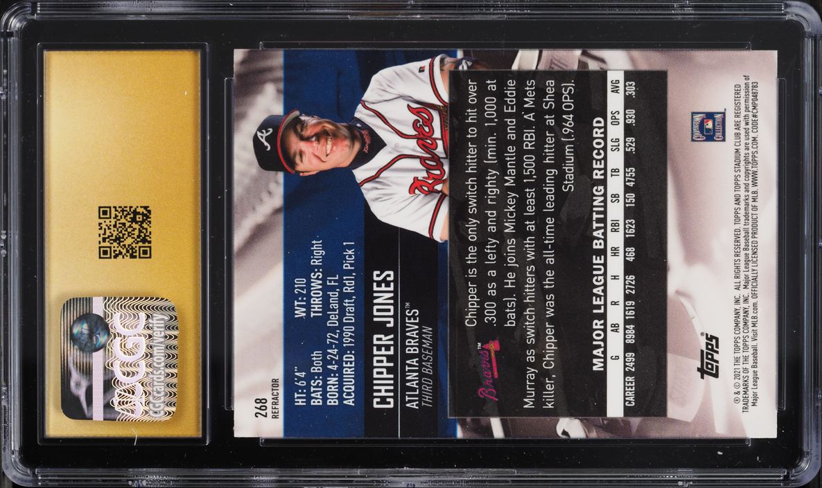 2021 Stadium Club Chrome Refractor Chipper Jones #268 CGC 10 PRISTINE