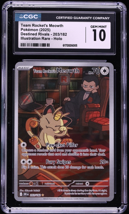 2025 Pokemon Scarlet & Violet Destined Rivals IR Team Rocket's Meowth #203 CGC 10 GEM MINT
