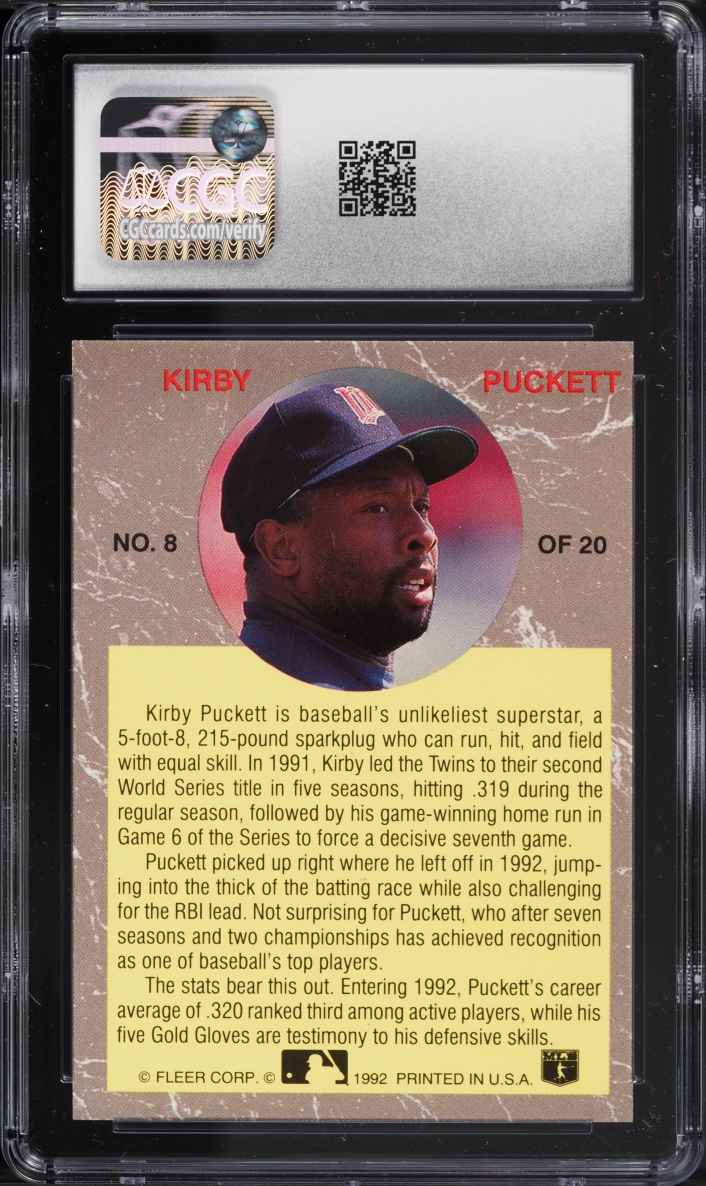 1992 Ultra All-Stars Kirby Puckett #8 CGC 10 GEM MINT