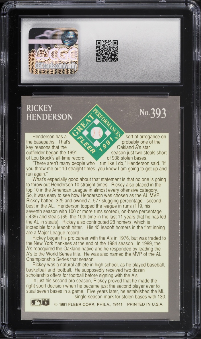1991 Ultra Rickey Henderson #393 CGC 8 NM-MT