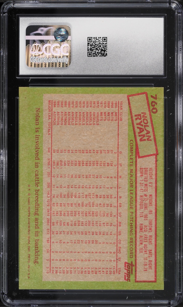 1985 Topps Nolan Ryan #760 CGC 8 NM-MT