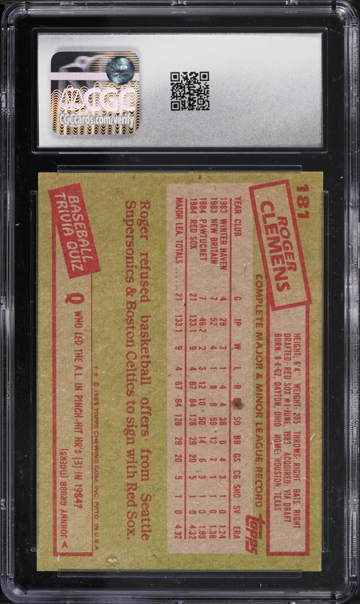 1985 Topps Roger Clemens ROOKIE #181 CGC 7 NRMT