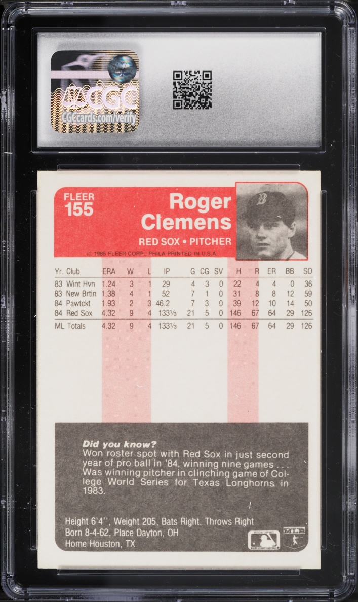 1985 Fleer Roger Clemens ROOKIE #155 CGC 7 NRMT