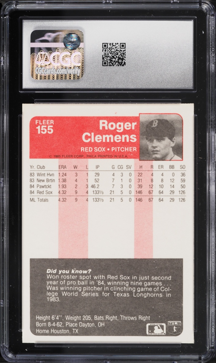 1985 Fleer Roger Clemens ROOKIE #155 CGC 9 MINT