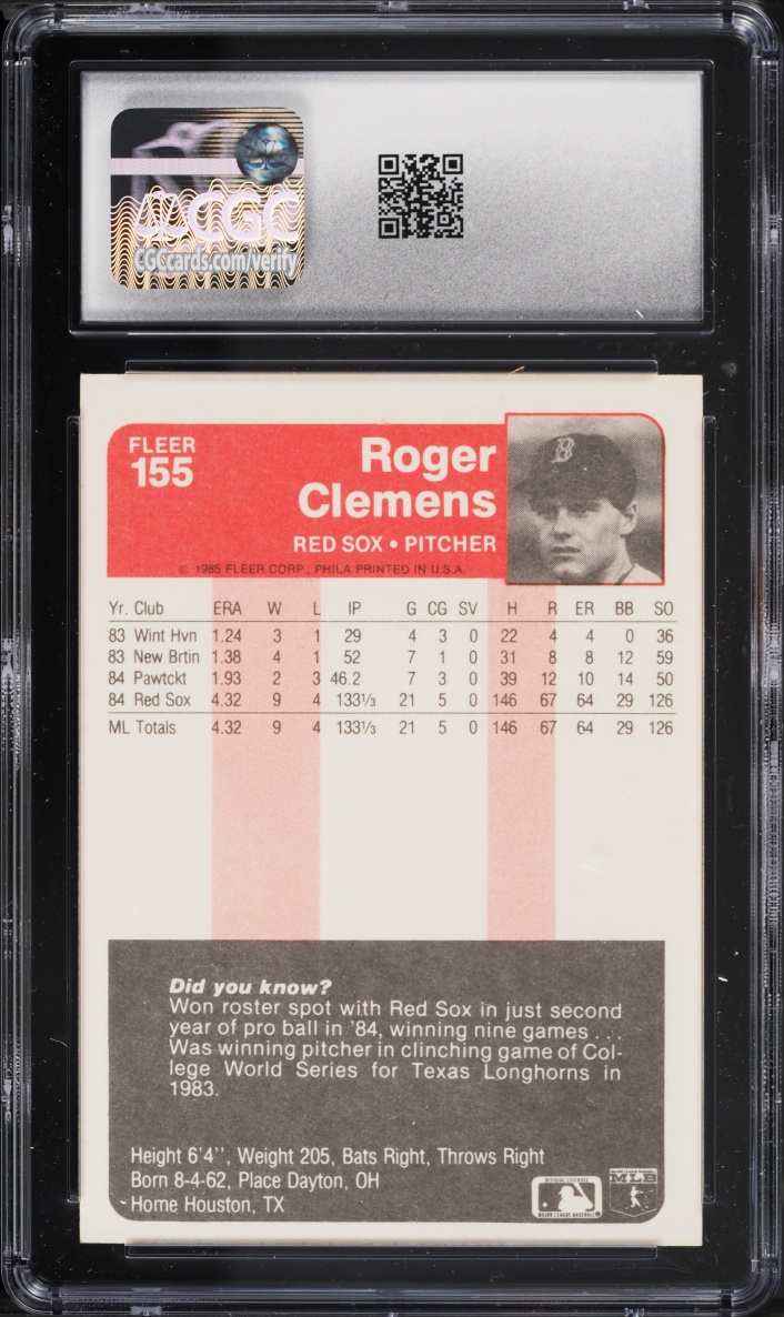 1985 Fleer Roger Clemens ROOKIE #155 CGC 8 NM-MT