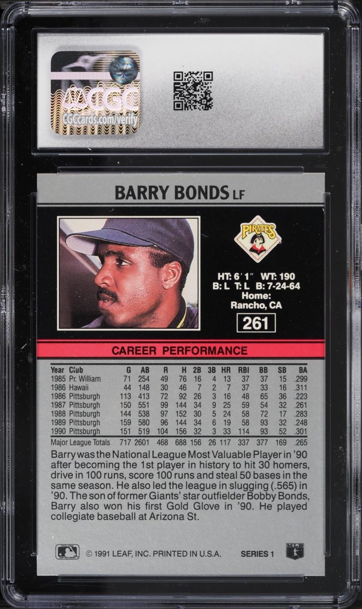 1991 Leaf Barry Bonds #261 CGC 9 MINT