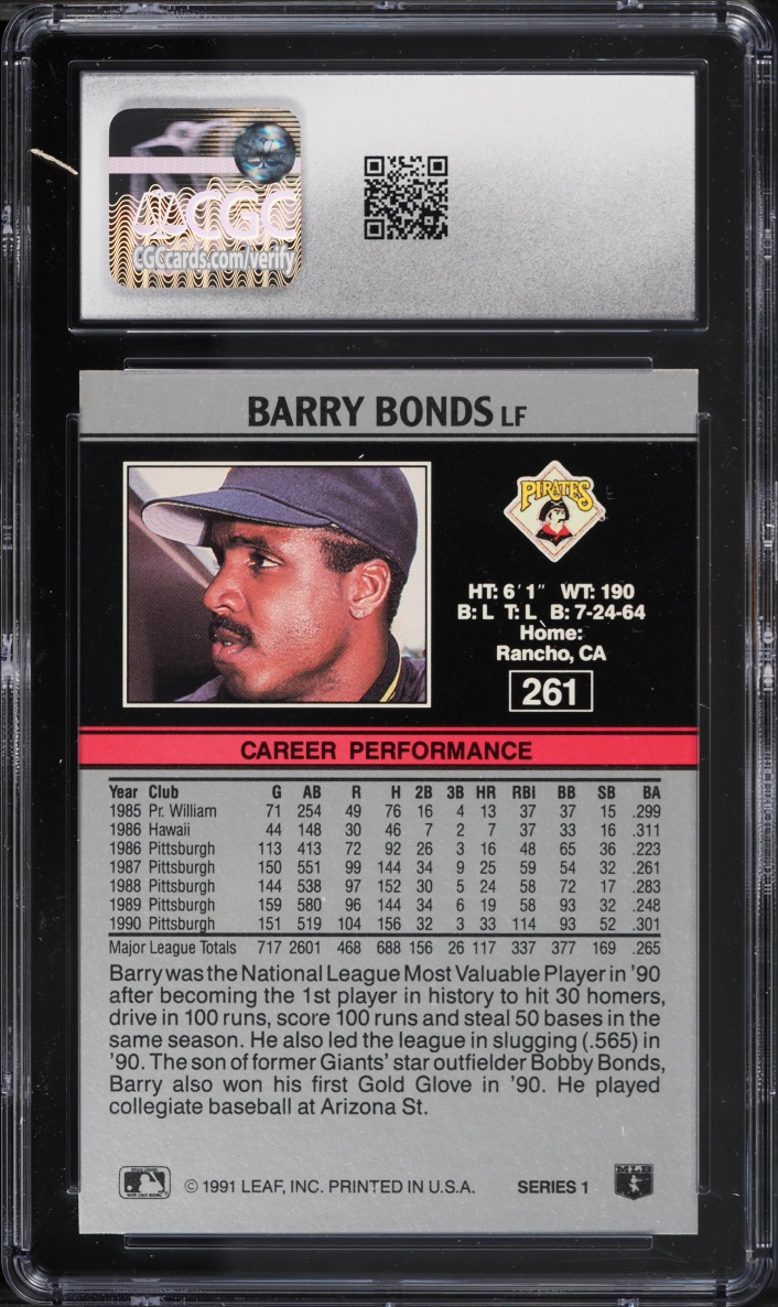1991 Leaf Barry Bonds #261 CGC 9 MINT